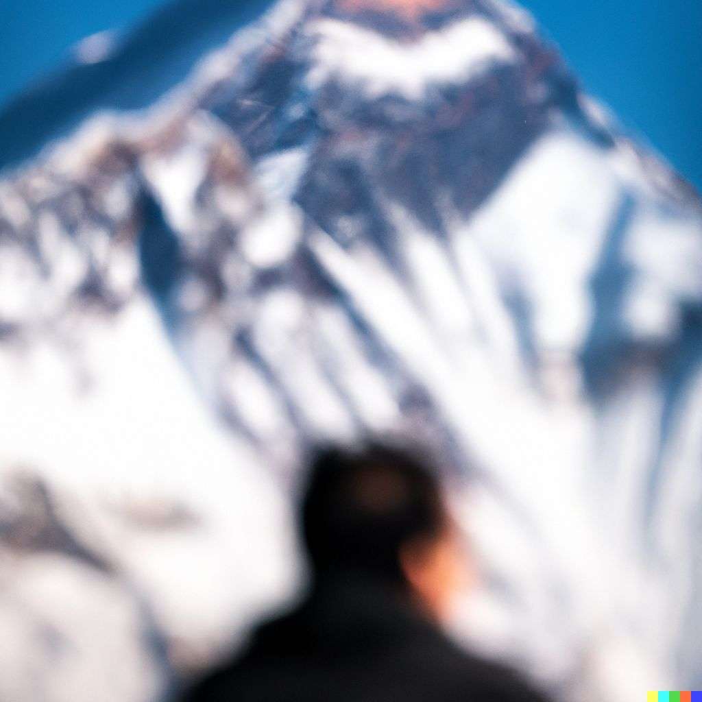 someone gazing at Mount Everest, photograph, extreme bokeh